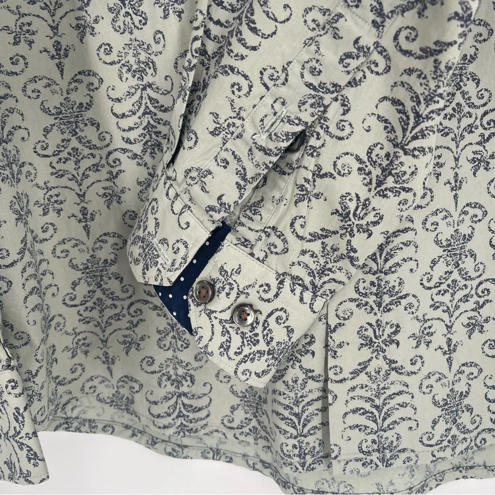 Saks Fifth Avenue Blue and Gray Cotton Button Down Shirt Large